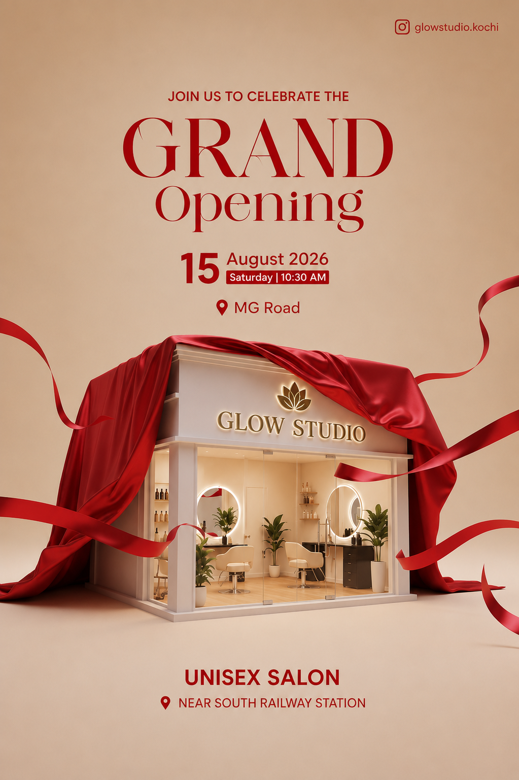Glow Studio grand opening promotional poster