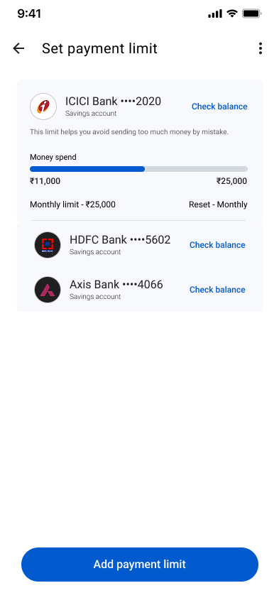Bank payment limit interface