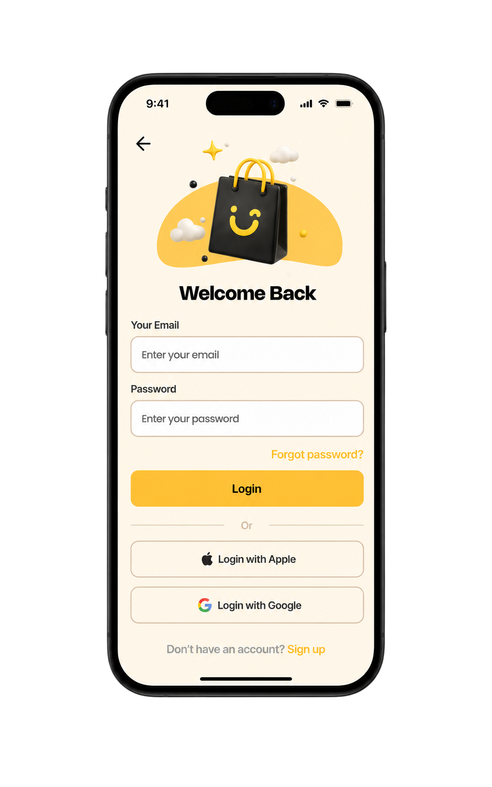 Shopping app login interface